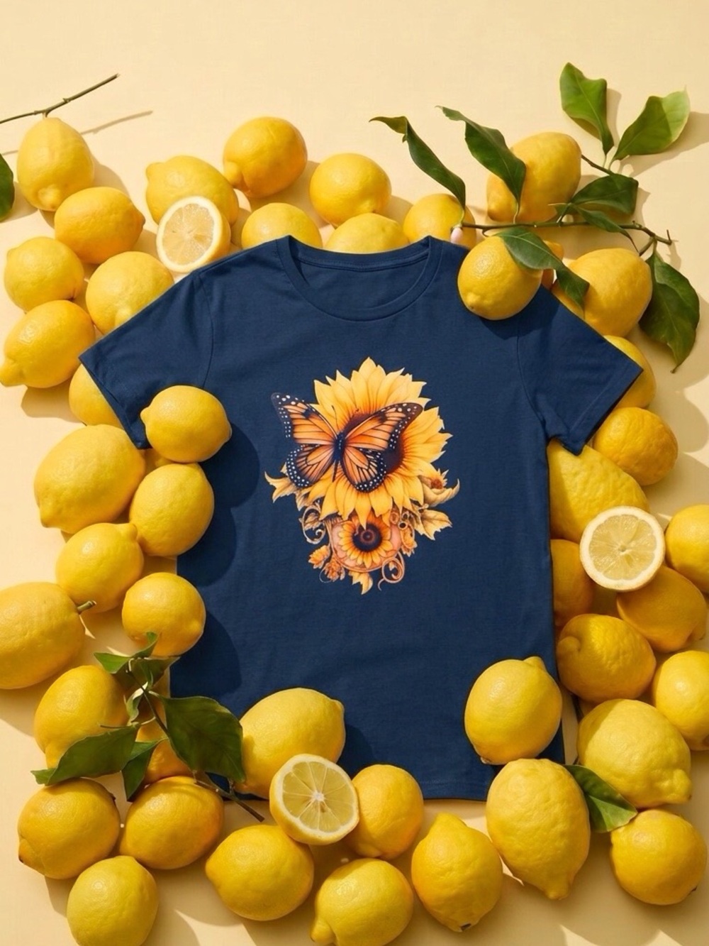 LOFT Sunflower Butterfly Graphic Tee Navy Small